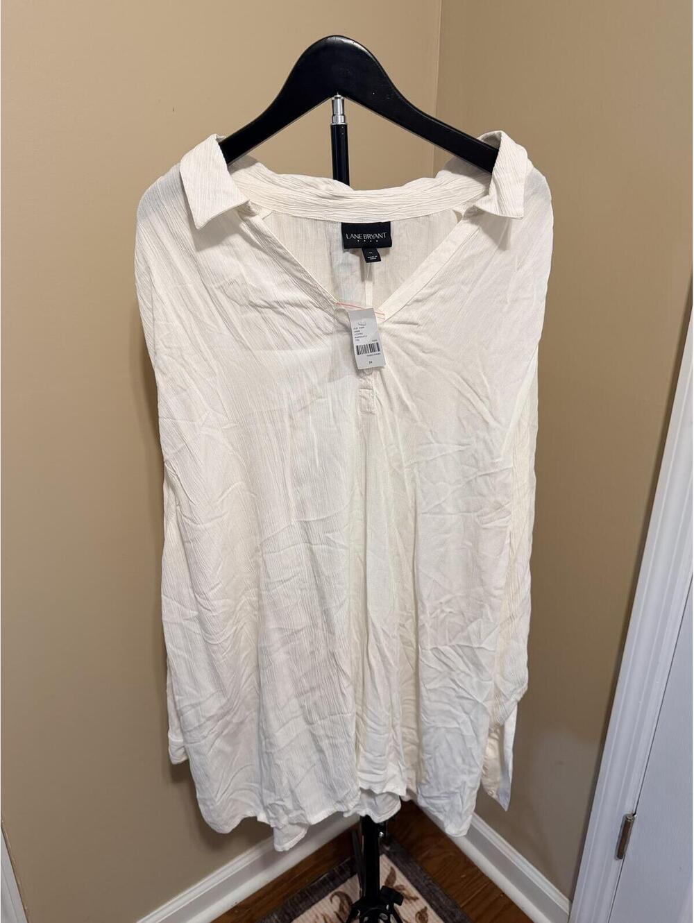 Lane Bryant Plus Size 26 White Gauze Tunic Blouse Boho Beach Cover Up